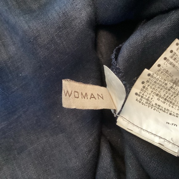 Japanese luxury brand navy linen/lace placard front button self tie short top 6 - Picture 8 of 10